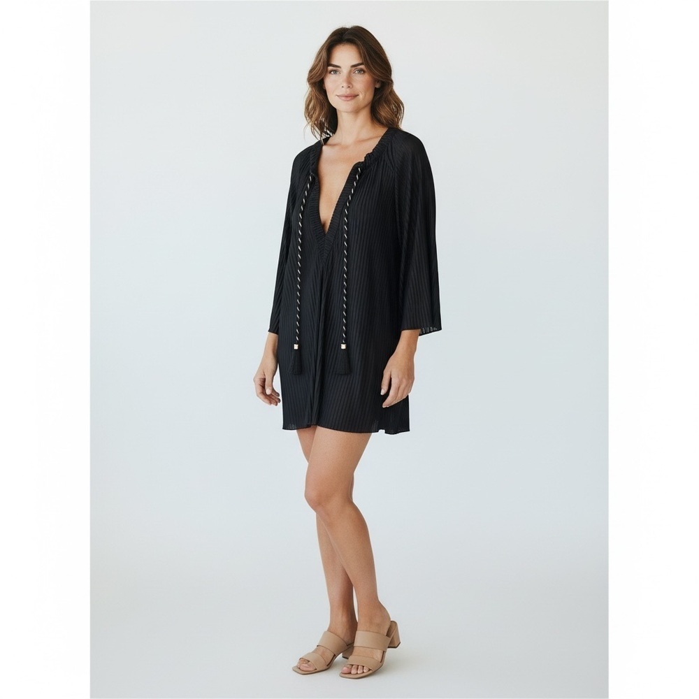 DIANE VON FURSTENBERG Pullover Swimsuit Cover Braided Tassle Gold Black Size P/S